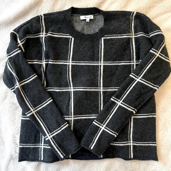 Madewell Black White Double Windowpane Grid Wool Alpaca Blend Sweater Size S - Picture 4 of 11